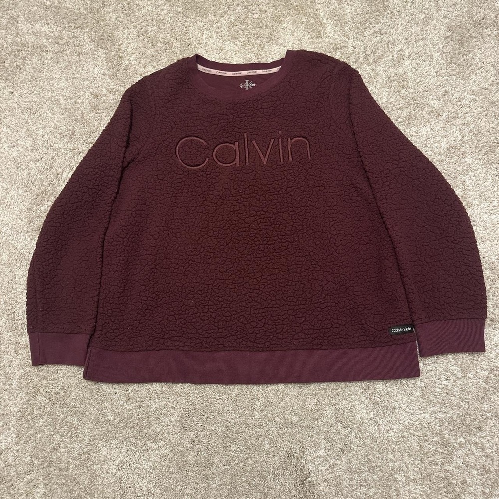 Vintage Calvin Klein Sherpa Fleece Sweatshirt | Maroon | Medium